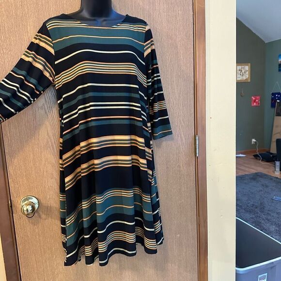 Yelete |Multi-Stripe ¾ Sleeve Swing Dress | Women size Large - Picture 1 of 10